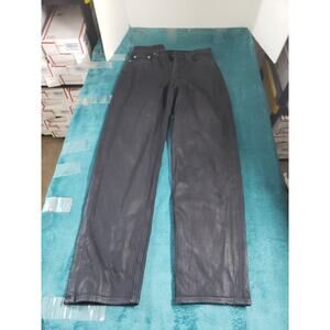 American Eagle Jeans Size 2 Long Womens Black Coated High Rise Baggy Straight